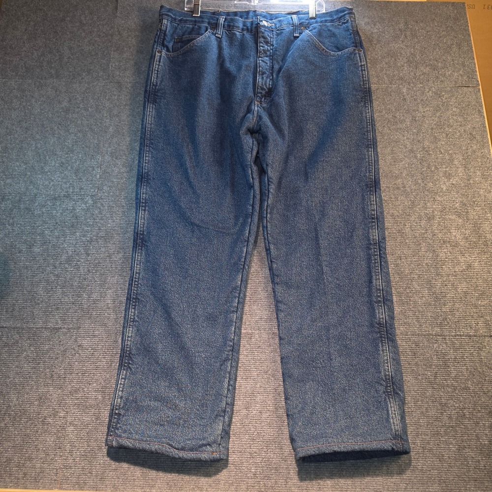 Wrangler Rugged Wear Jeans Mens 40x32 Blue Excellent Flannel Lined Denim